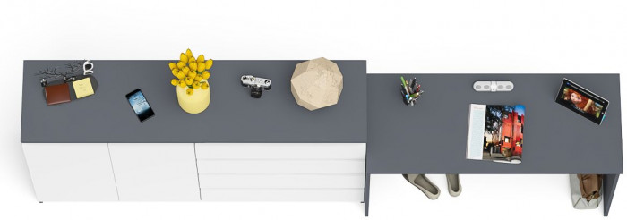 Мори Стол письменный МСП1200.1 + Комод МК1600.1, цвет графит/белый, ШхГхВ 280,8х50х94 см., универсальная сборка