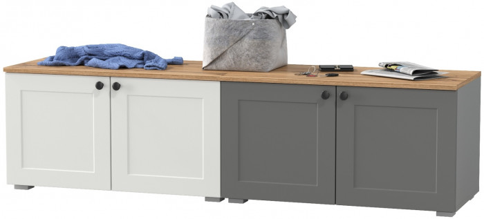 Остин 13.257 Тумба + 13.257 Тумба, цвет белый шагрень/серый графит/дуб крафт золотой, ШхГхВ 160х41,9х43,7 см., универсальная сборка