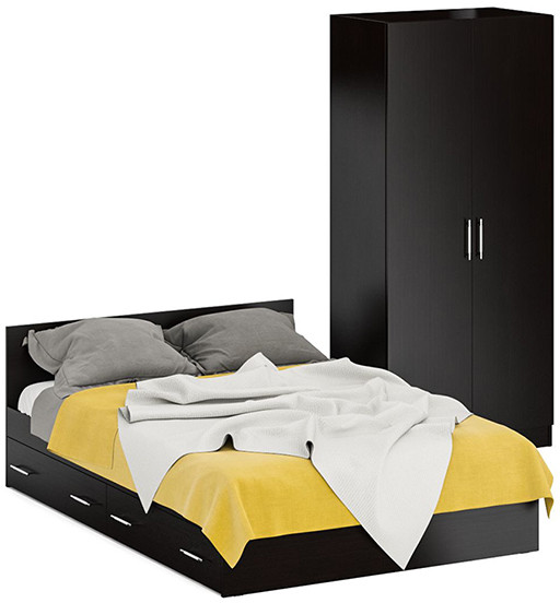 Кровать с ящиками 1400 + Шкаф 2-х створчатый Стандарт, венге
