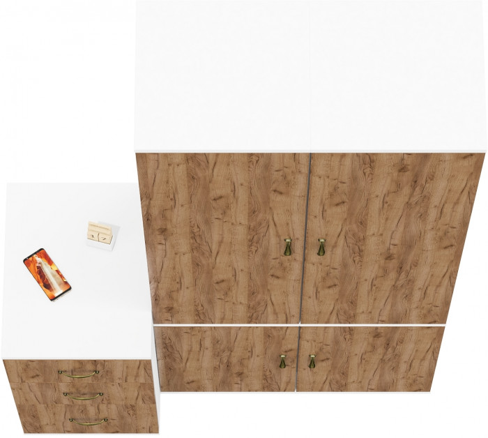 Лидер-8 Пенал МД 22Б + Пенал МД 22Б + Тумба МД 3.16, белый шагрень/крафт золото