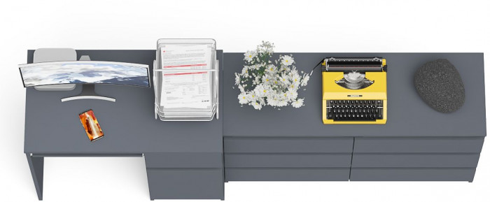 Мори компьютерный стол МС-1 правый + Комод МК1200.6, графит