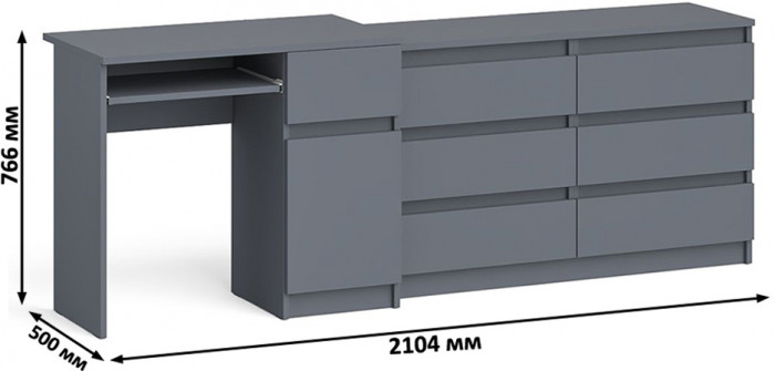 Мори компьютерный стол МС-1 правый + Комод МК1200.6, графит