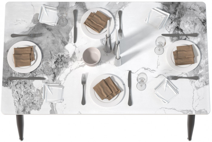 Обеденный стол Мебель--24 DT-27, цвет белый мрамор(глянцевая), ШхГхВ 120х70х75 см., столешница камень 10,5 мм., ножки металл, макс. нагрузка 80 кг.