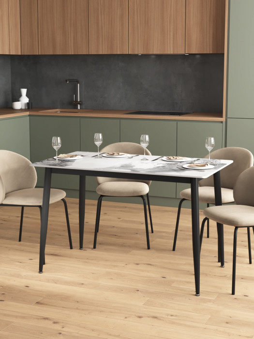 Обеденный стол Мебель--24 DT-27, цвет белый мрамор(глянцевая), ШхГхВ 120х70х75 см., столешница камень 10,5 мм., ножки металл, макс. нагрузка 80 кг.