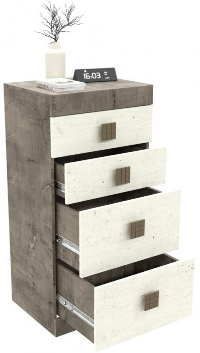 Комод с четырьмя ящиками "Лондон" - Оникс/Бетон пайн светлый