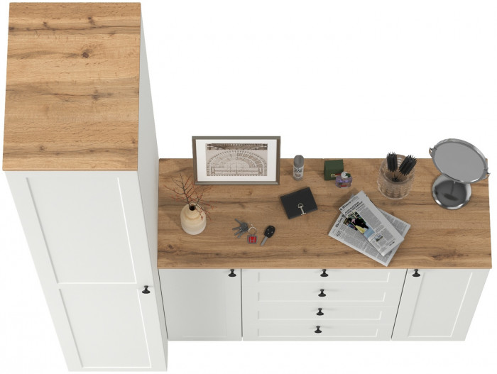 Остин Прихожая 09, цвет белый шагрень/дуб крафт золотой, ШхГхВ 160х54,3х229,6 см., универсальная сборка