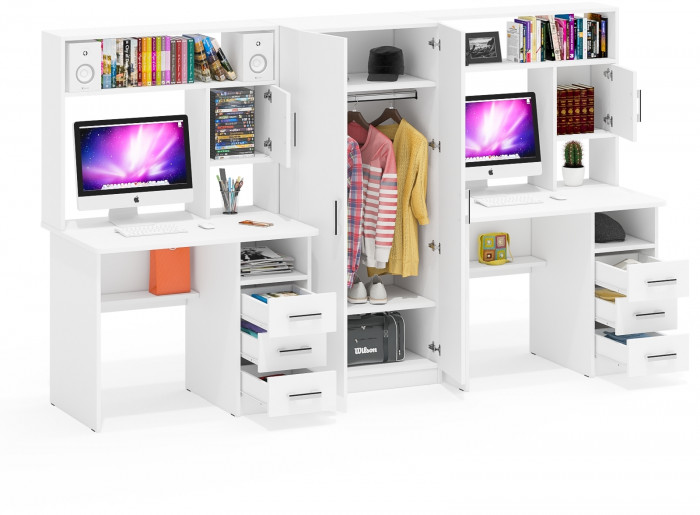 С-МД-СК9 Компоновка № 05, цвет белый шагрень, ШхГхВ 274х70х160 см., НЕ универсальная сборка