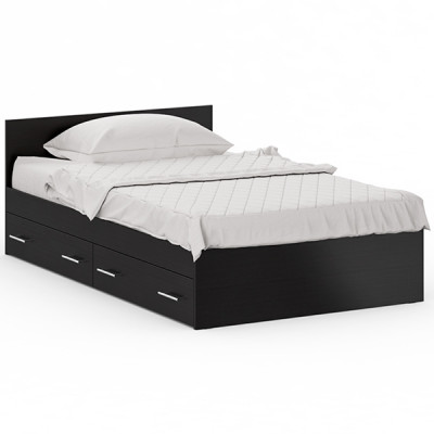 Стандарт Кровать с ящиками 1200, цвет венге, ШхГхВ 123,5х203,5х70 см., сп.м. 1200х2000 мм., без матраса, основание есть