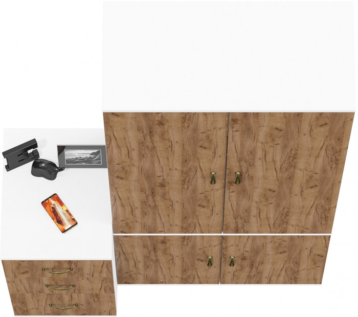 Лидер-8 Шкаф МД 20Б + Тумба МД 3.16, цвет белый шагрень/крафт золото, ШхГхВ 120х50х190 см., НЕ универсальная сборка