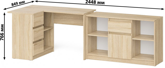 Мори Стол компьютерный МС-16 левый + Тумба МТВ1204.1, цвет дуб сонома, ШхГхВ 244,8х84,9х76,6 см., выдвижные ящики слева, НЕ универсальная сборка