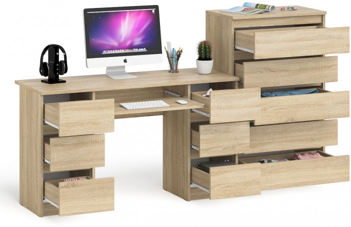 Мори Стол компьютерный МС-2 + Комод МК700.5, цвет дуб сонома, ШхГхВ 205,8х50х114 см., универсальная сборка