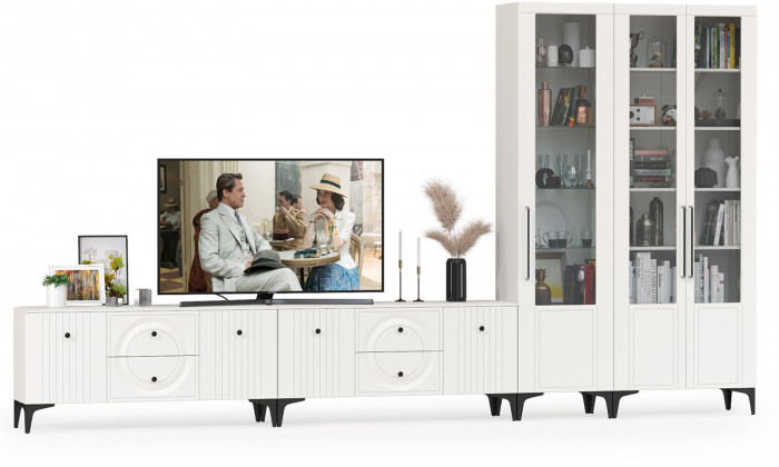 Валенсия Гостиная № 085, ЛДСП белый шагрень/МДФ белый шагрень