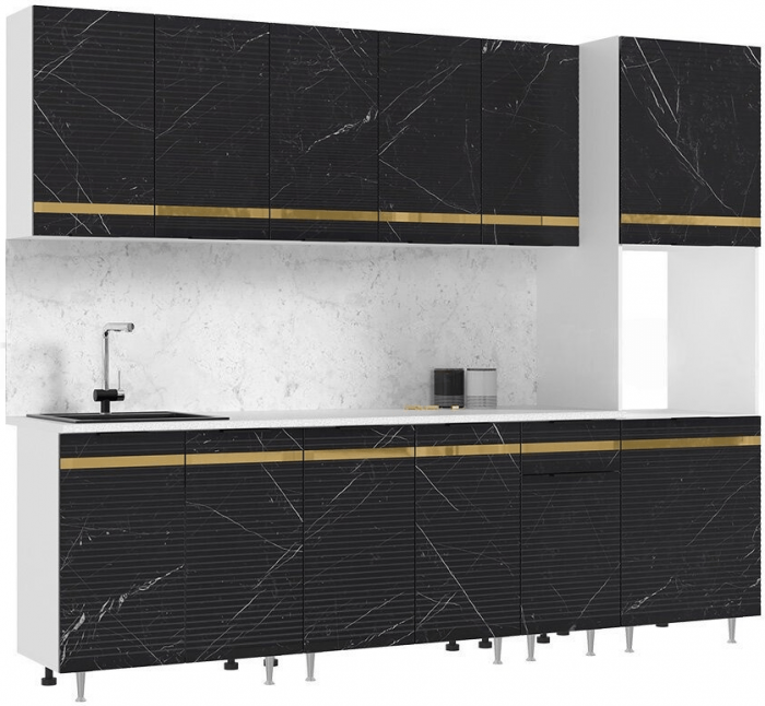 Кухня МДФ Милена 2600 (Белый, Мрамор золото, Антарес)