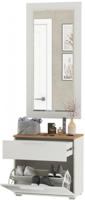 Октава Прихожая 38, цвет белый шагрень/дуб крафт золотой/фасады МДФ белый шагрень, ШхГхВ 64,9х35,4х197 см.