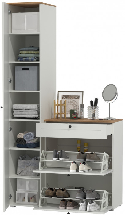 Остин Прихожая 10, цвет белый шагрень/дуб крафт золотой, ШхГхВ 120х54,3х229,6 см., универсальная сборка