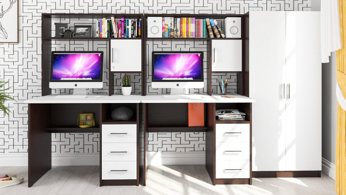 С-МД-СК9 Компоновка № 05, цвет венге/белый шагрень, ШхГхВ 274х70х160 см., НЕ универсальная сборка