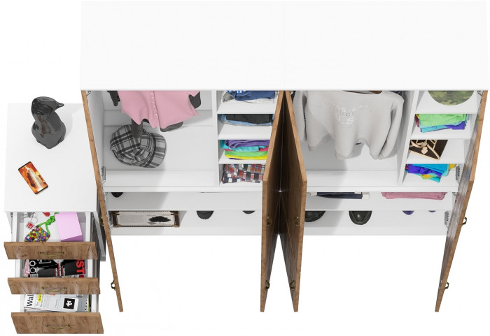 Лидер-8 Шкаф МД 20Б + Шкаф МД 20Б + Тумба МД 3.16, белый шагрень/крафт золото