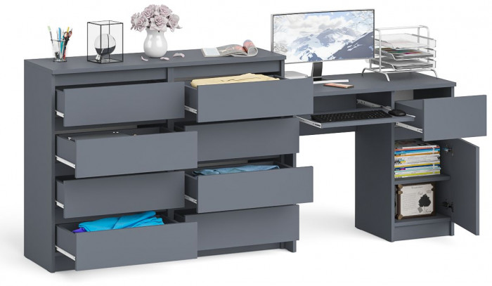 Мори компьютерный стол МС-1 правый + Комод МК1200.8, графит
