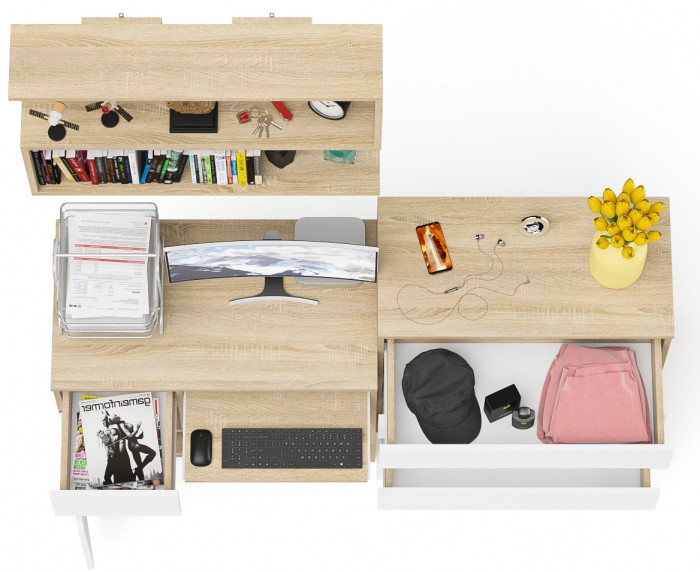 Мори Стол компьютерный МС-1 левый + Комод МК800.4 + Полка 900, цвет дуб сонома/белый, ШхГхВ 170,4х50х209,6 см., НЕ универсальная сборка