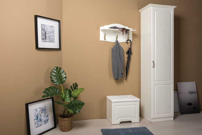 Ливерпуль Шкаф 13.27 + карниз, цвет ясень ваниль/белый, ШхГхВ 50х54,1х220,3 см.(без учёта карниза), 58,2х56,3х223,5 см.(с карнизом), универс. сборка