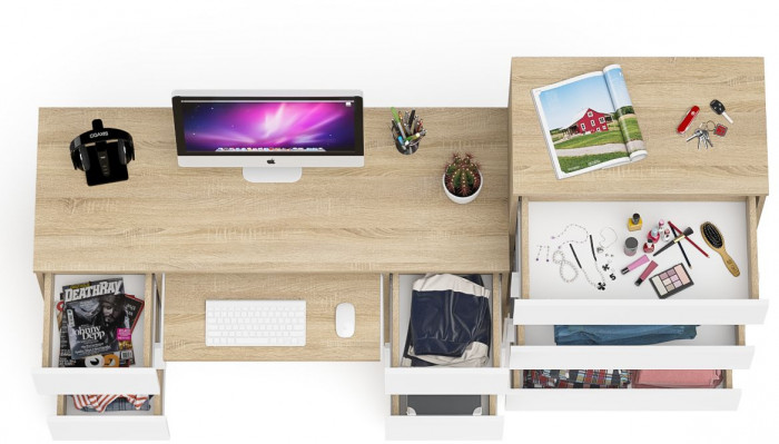 Мори Стол компьютерный МС-2 + Комод МК700.5, цвет дуб сонома/белый, ШхГхВ 205,8х50х114 см., универсальная сборка