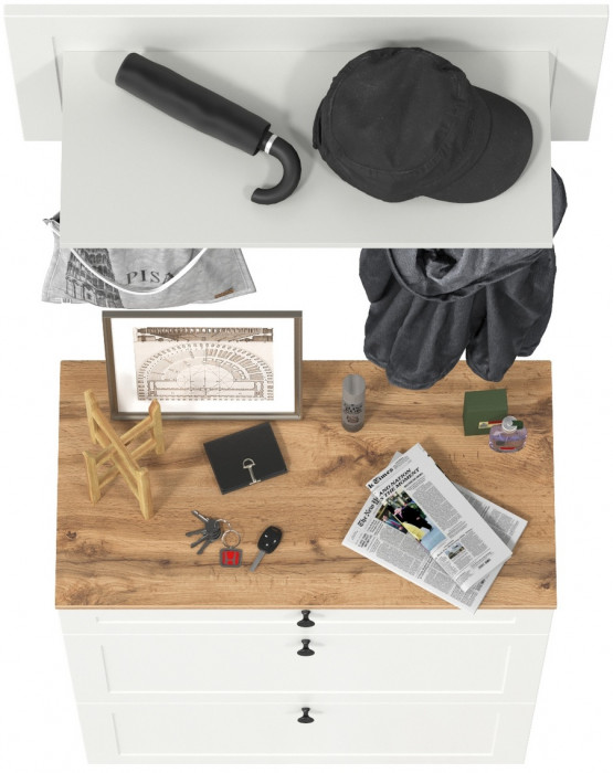 Остин 16.121 Тумба для обуви + 15.12 Вешалка, белый шагрень/дуб крафт золотой