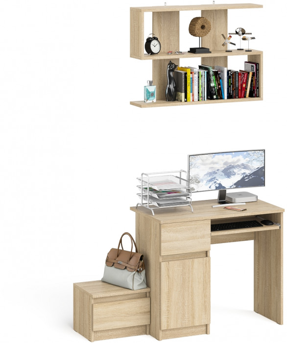 Мори компьютерный стол МС-1 левый + Тумба ТМП400.1 + Полка 900, дуб сонома