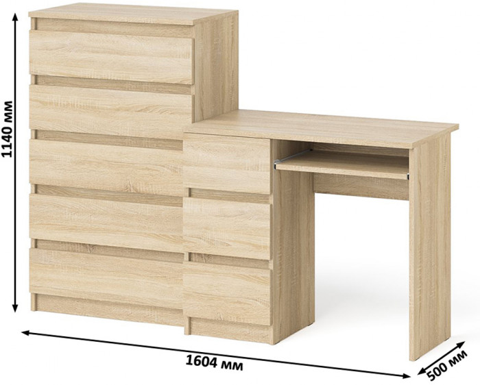 Мори компьютерный стол МС-6 левый + Комод МК700.5, дуб сонома