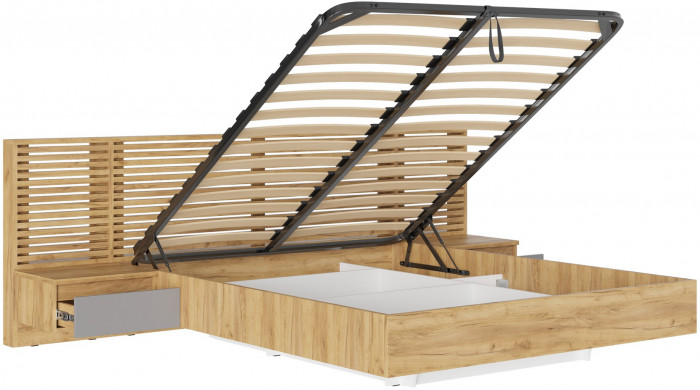 Спальный гарнитур Бостон ЛДСП 160 с ортопедом и ПМ, крафт золотой/серый шифер