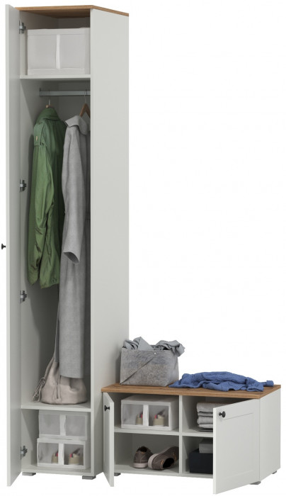 Остин Прихожая 11, цвет белый шагрень/дуб крафт золотой, ШхГхВ 120х54,3х229,6 см., универсальная сборка