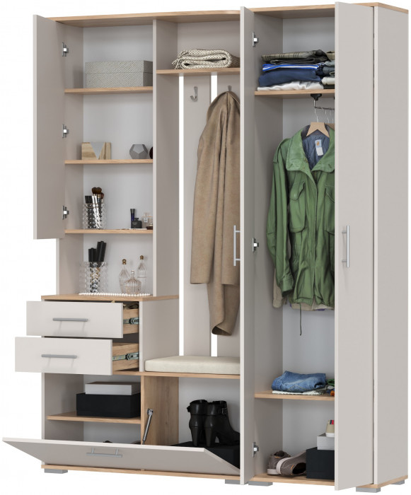 Прихожая 2-3430+2-3431дкз/к.с Домино - Комплект для прихожей, цвет дуб крафт золотой/кашемир серый, ШхГхВ 160х36х202 см., универсальная сборка