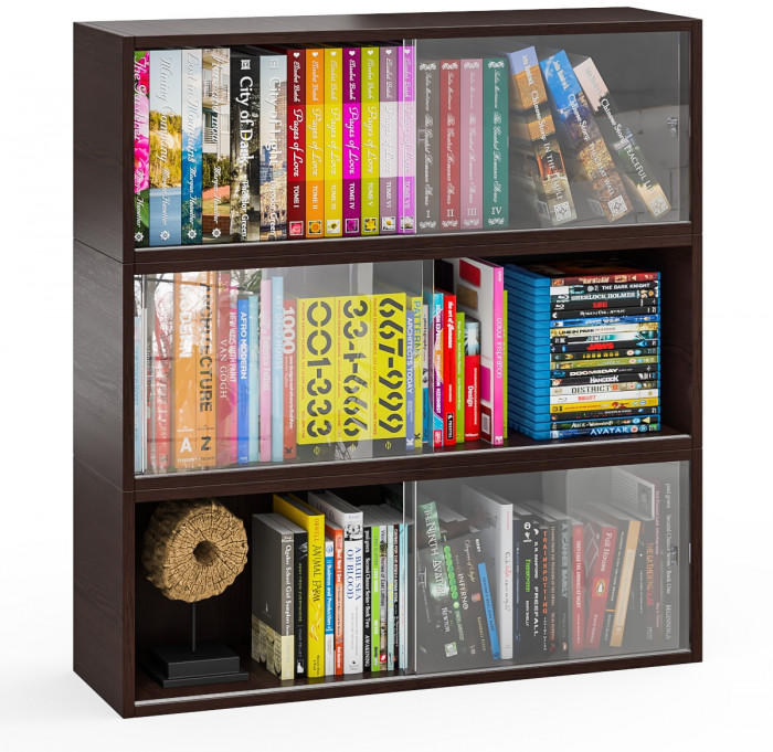 Три полки книжных С-МД-КН01, цвет венге, ШхГхВ размер каждой полки в отдельности: 83х25х30 см., стеклянные дверцы