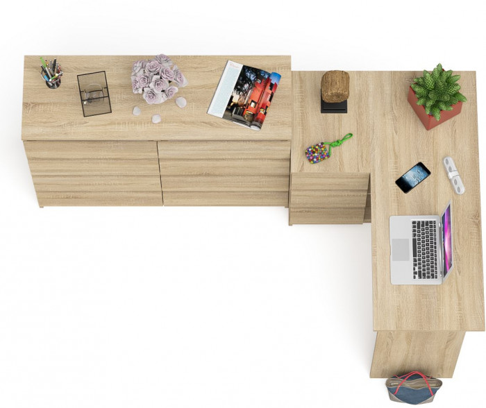 Мори компьютерный стол МС-16 левый + Комод МК1200.8, дуб сонома