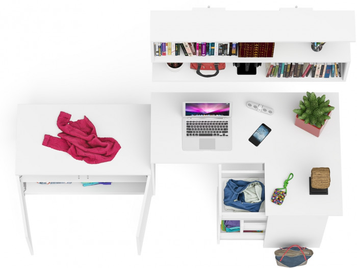 Мори Стол компьютерный МС-16 правый + Тумба МА900.1 + Полка 1200, цвет белый, ШхГхВ 214,8х84,9х209,6 см., НЕ универсальная сборка