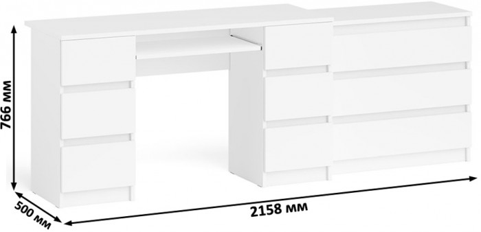 Мори Стол компьютерный МС-2 + Комод МК800.1, цвет белый, ШхГхВ 215,8х50х76,6 см., универсальная сборка