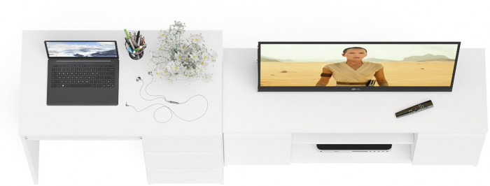 Мори Стол компьютерный МС-6 правый + Тумба МТВ1200.1, цвет белый, ШхГхВ 210,4х50х76,6 см., выдвижные ящики справа, НЕ универсальная сборка