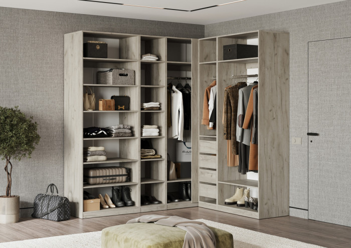 Гардеробная Ларго Вариант №3, Крафт серый (без фасадов)