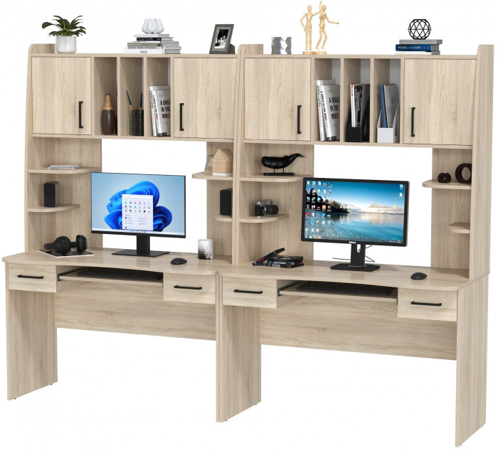 Два стола рабочих 6-0604дубсон Бета, цвет дуб сонома, ШхГхВ 240х60,5х183,5 см.