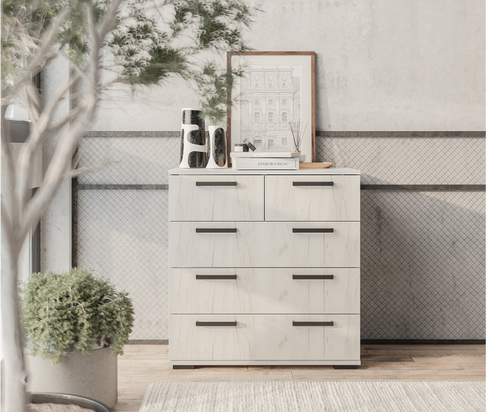 Комод Стандарт-5, Дуб крафт белый