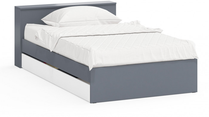 Ксения Кровать с ящиками 1200, графит/белый