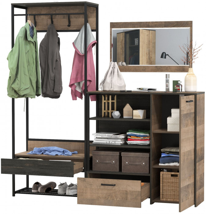 Трувор Прихожая 218, цвет дуб гранж песочный/интра, ШхГхВ 189х36,9х194,2 см., универсальная сборка