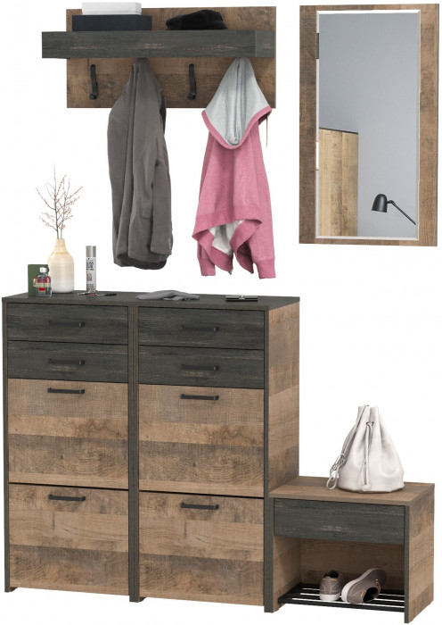 Трувор Прихожая 218, цвет дуб гранж песочный/интра, ШхГхВ 189х36,9х194,2 см., универсальная сборка