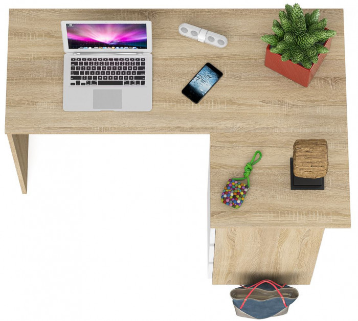 Мори компьютерный стол МС-16 правый, дуб сонома/белый