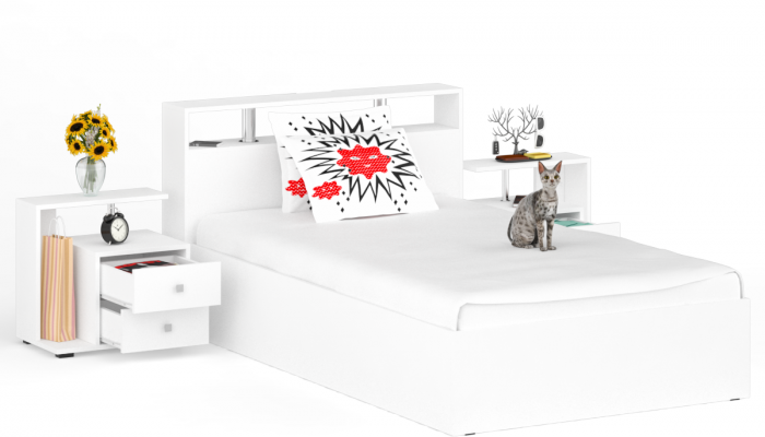 Камелия Кровать 1200 + две тумбы, белый