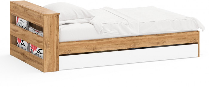 Ксения Кровать с ящиками 1200, дуб вотан/белый