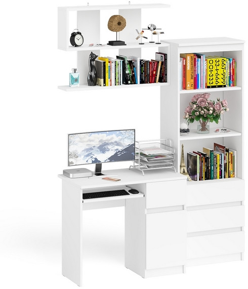 Мори компьютерный стол МС-6 левый + Комод МК800.1 + Полка 900, белый