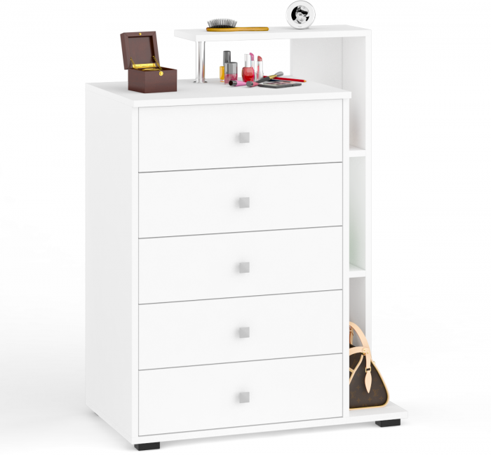 Камелия спальня № 12 Кровать с ящиками 1400 + Две тумбы + Комод + Зеркало, цвет белый, сп.м. 1400х2000 мм., б/м, основание есть