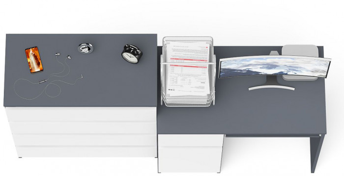 Мори Стол компьютерный МС-1 левый + Комод МК800.4, цвет графит/белый, ШхГхВ 170,4х50х94 см., выдвижной ящик слева, НЕ универсальная сборка