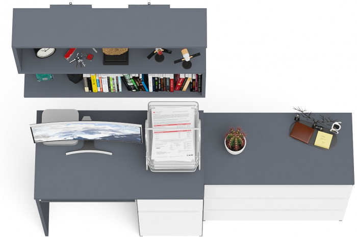 Мори Стол компьютерный МС-1 правый + Комод МК800.1 + Полка 900, цвет графит/белый, ШхГхВ 170,4х50х209,6 см., НЕ универсальная сборка