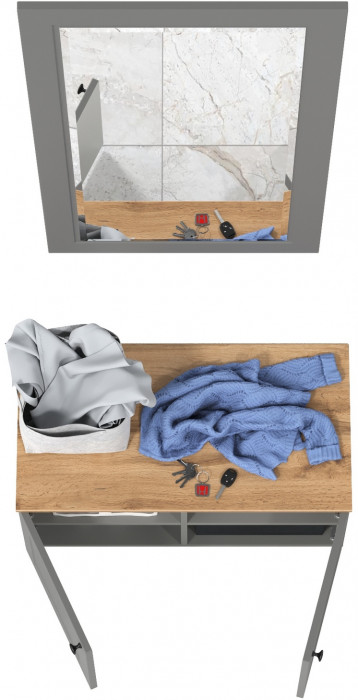Остин 13.257 Тумба + 17.03 Зеркало, цвет серый графит/дуб крафт золотой, ШхГхВ 80х41,9х210 см.